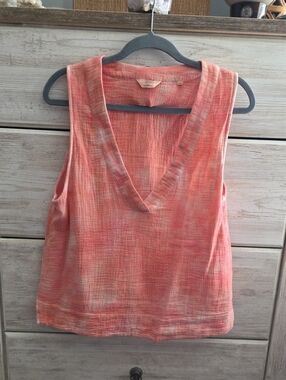 Faherty Coral-Peach V-Neck Tank Top